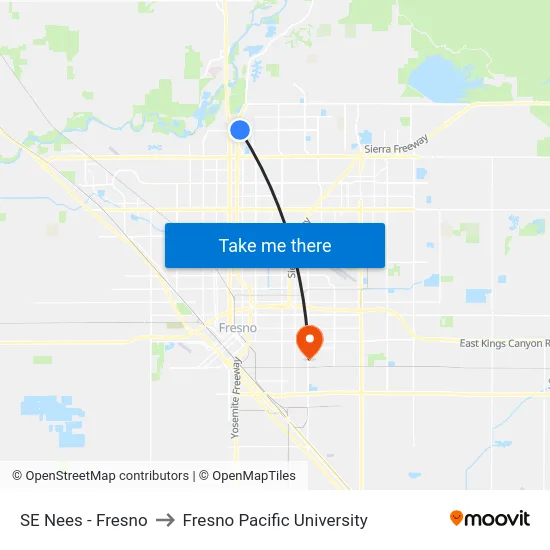 SE Nees - Fresno to Fresno Pacific University map