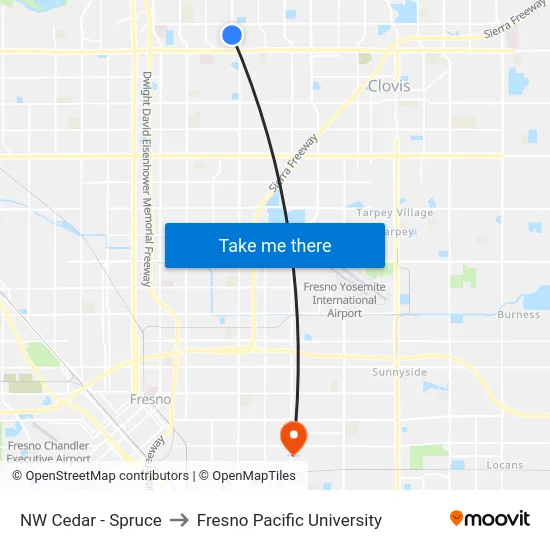 NW Cedar - Spruce to Fresno Pacific University map