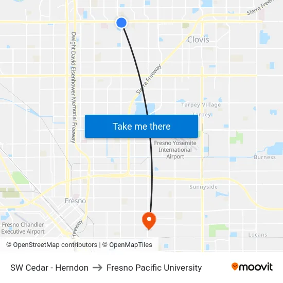SW Cedar - Herndon to Fresno Pacific University map