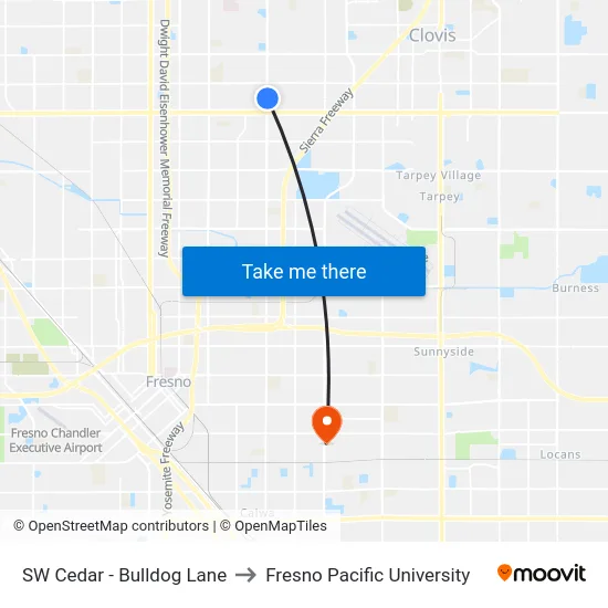 SW Cedar - Bulldog Lane to Fresno Pacific University map