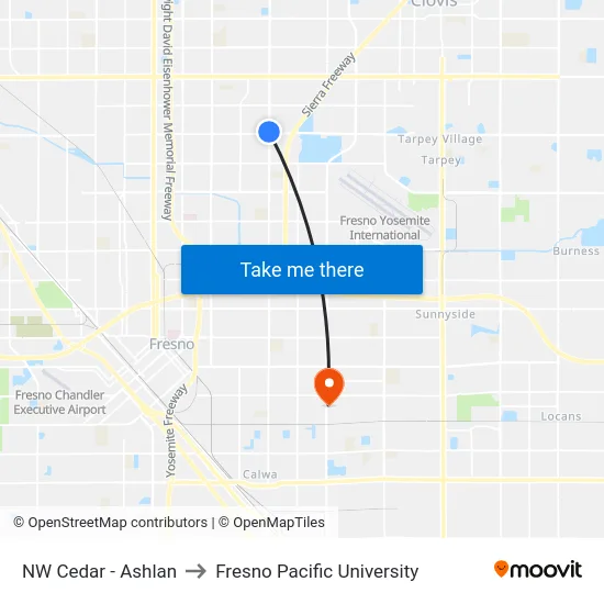 NW Cedar - Ashlan to Fresno Pacific University map