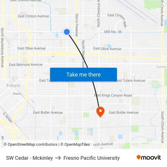 SW Cedar - Mckinley to Fresno Pacific University map
