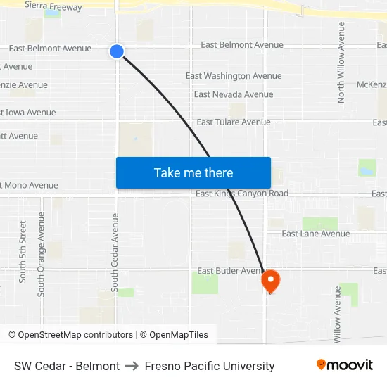 SW Cedar - Belmont to Fresno Pacific University map