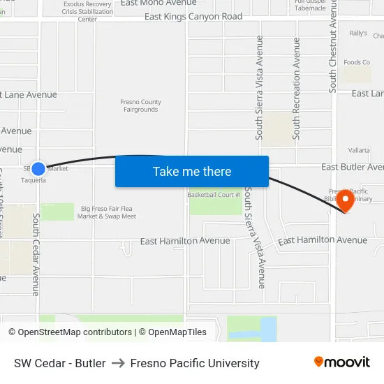 SW Cedar - Butler to Fresno Pacific University map