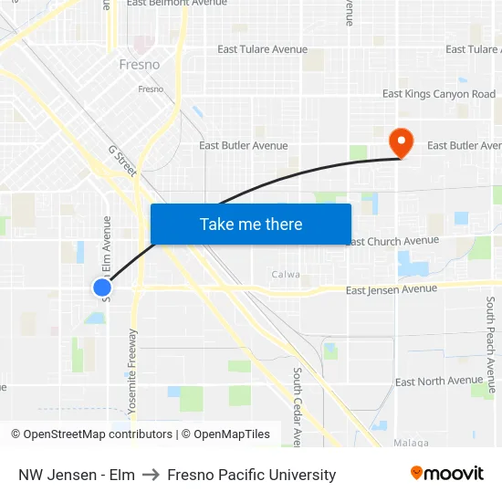 NW Jensen - Elm to Fresno Pacific University map