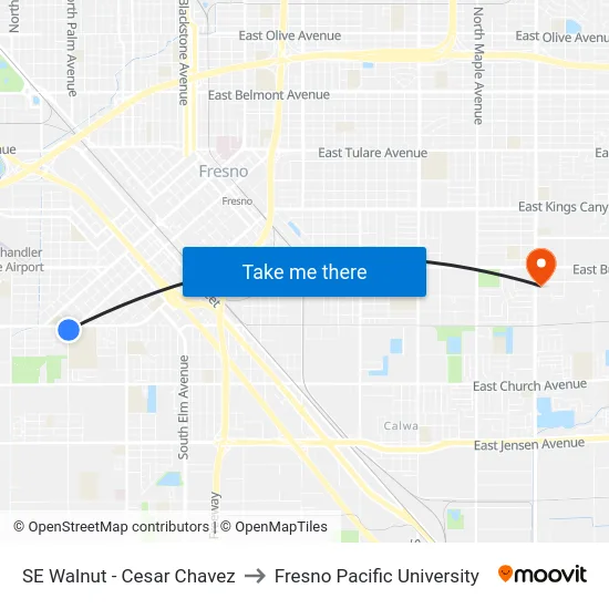 SE Walnut - Cesar Chavez to Fresno Pacific University map