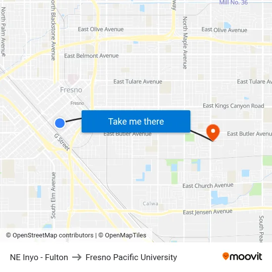 NE Inyo - Fulton to Fresno Pacific University map