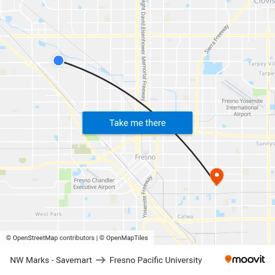 NW Marks - Savemart to Fresno Pacific University map