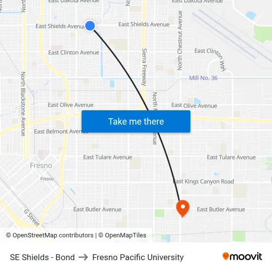 SE Shields - Bond to Fresno Pacific University map