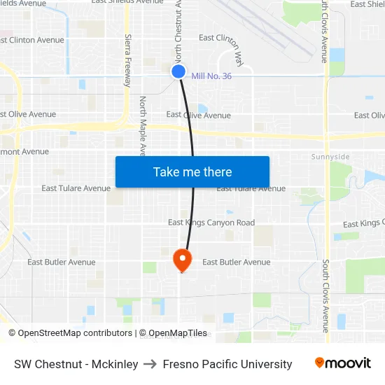 SW Chestnut - Mckinley to Fresno Pacific University map