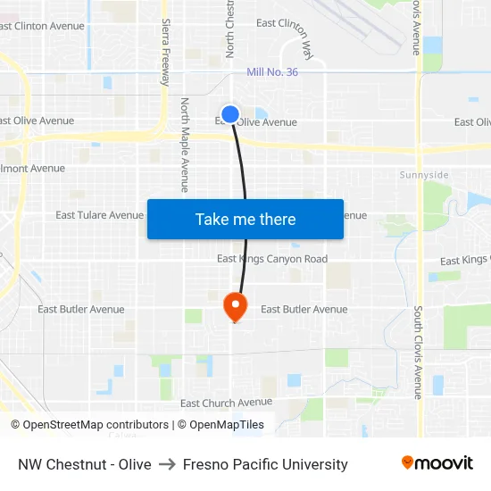 NW Chestnut - Olive to Fresno Pacific University map