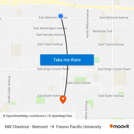 NW Chestnut - Belmont to Fresno Pacific University map