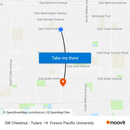 SW Chestnut - Tulare to Fresno Pacific University map