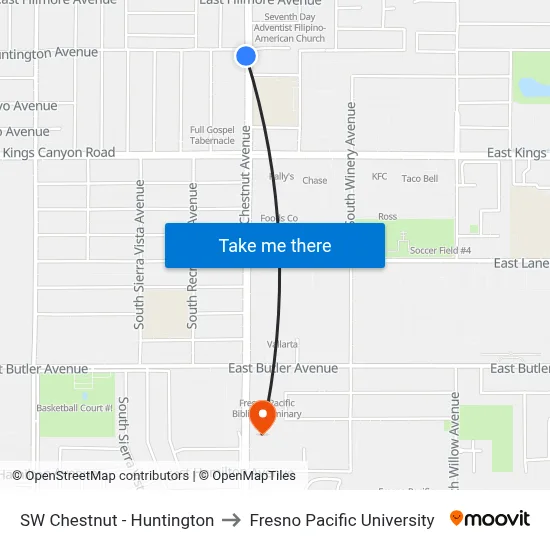 SW Chestnut - Huntington to Fresno Pacific University map