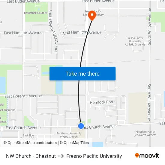 NW Church - Chestnut to Fresno Pacific University map