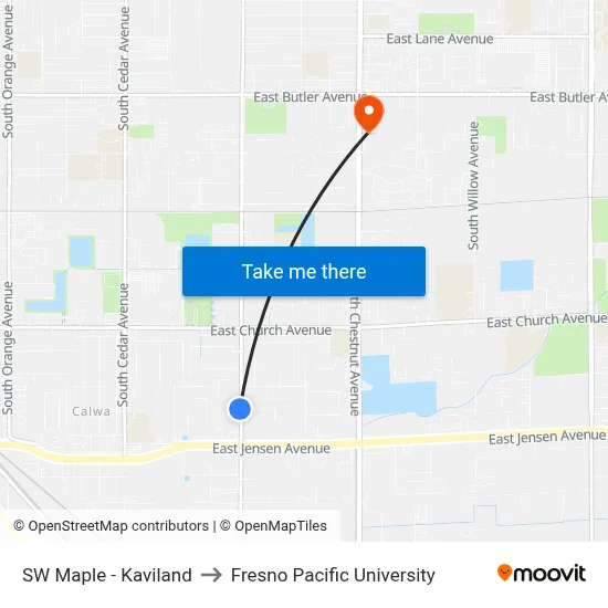 SW Maple - Kaviland to Fresno Pacific University map