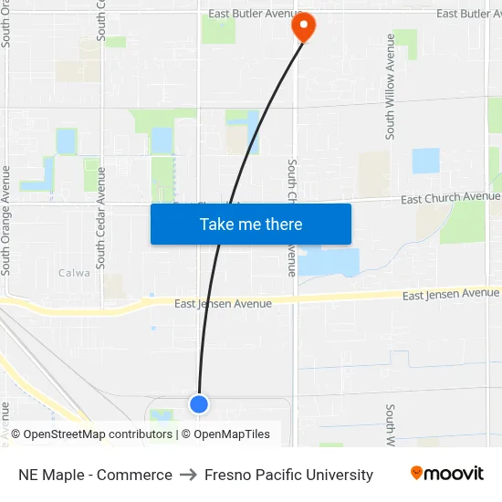 NE Maple - Commerce to Fresno Pacific University map