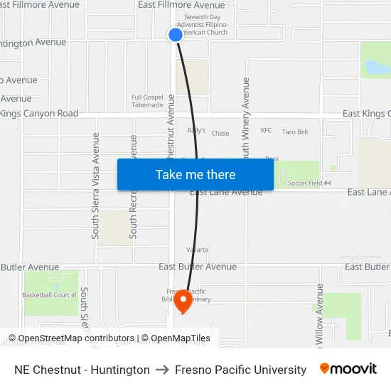 NE Chestnut - Huntington to Fresno Pacific University map