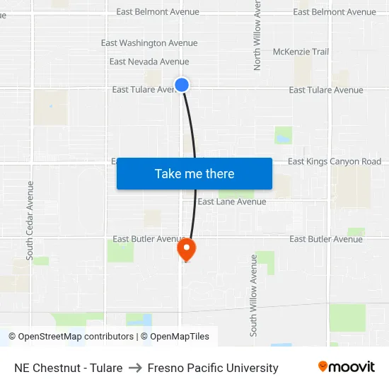 NE Chestnut - Tulare to Fresno Pacific University map