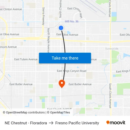 NE Chestnut - Floradora to Fresno Pacific University map