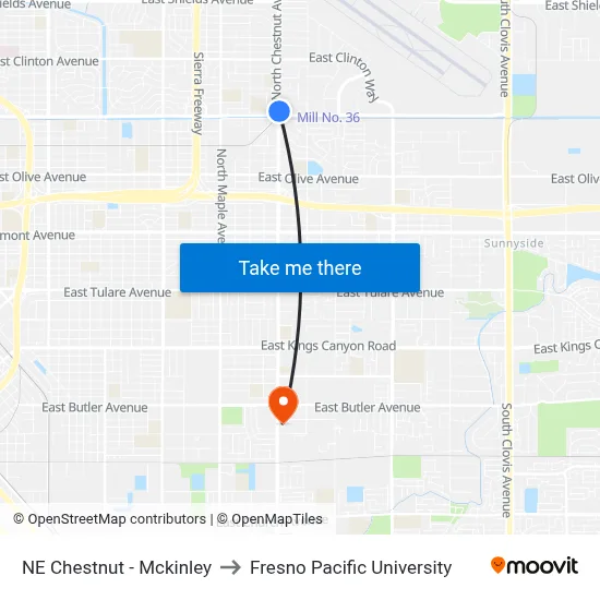 NE Chestnut - Mckinley to Fresno Pacific University map