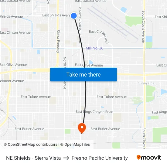 NE Shields - Sierra Vista to Fresno Pacific University map