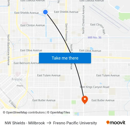 NW Shields - Millbrook to Fresno Pacific University map
