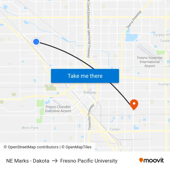 NE Marks - Dakota to Fresno Pacific University map