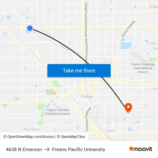 4638 N Emerson to Fresno Pacific University map