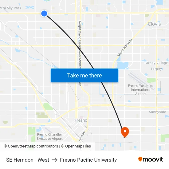 SE Herndon - West to Fresno Pacific University map