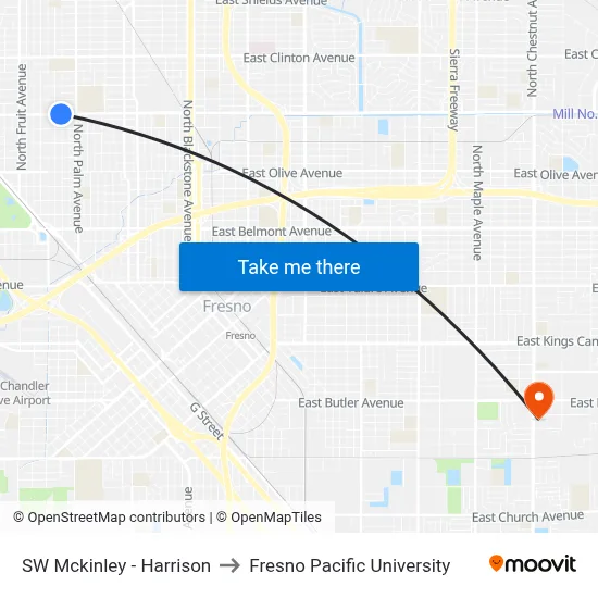 SW Mckinley - Harrison to Fresno Pacific University map