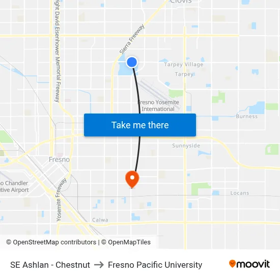 SE Ashlan - Chestnut to Fresno Pacific University map