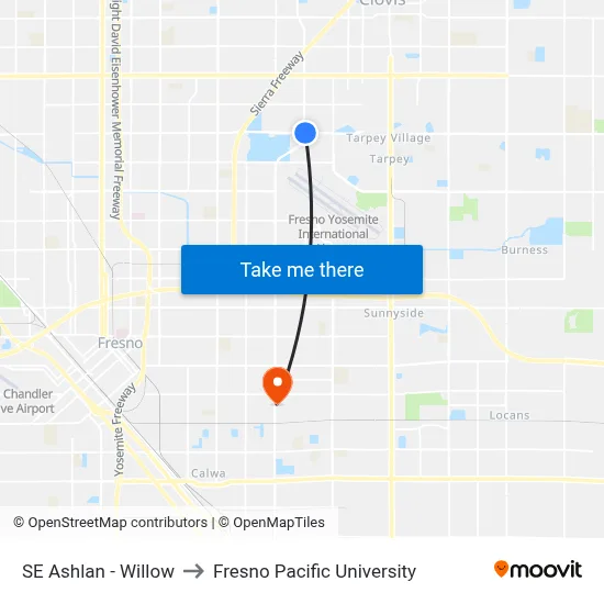 SE Ashlan - Willow to Fresno Pacific University map