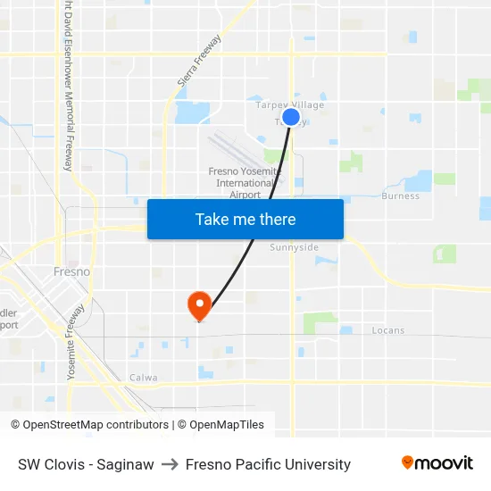 SW Clovis - Saginaw to Fresno Pacific University map