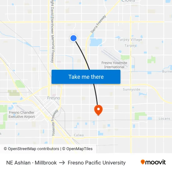NE Ashlan - Millbrook to Fresno Pacific University map