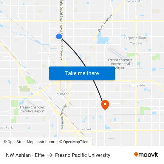 NW Ashlan - Effie to Fresno Pacific University map