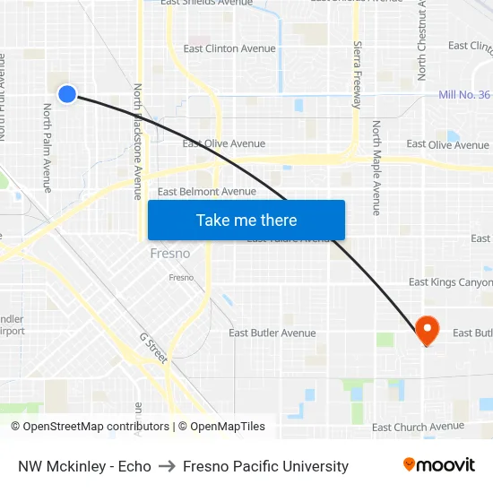 NW Mckinley - Echo to Fresno Pacific University map