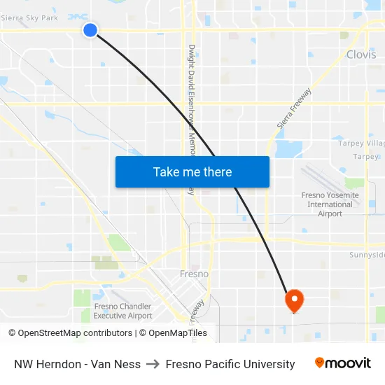 NW Herndon - Van Ness to Fresno Pacific University map