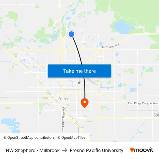 NW Shepherd - Millbrook to Fresno Pacific University map