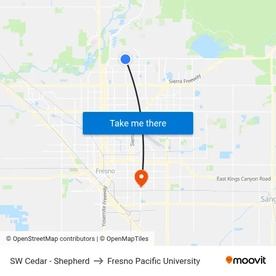 SW Cedar - Shepherd to Fresno Pacific University map