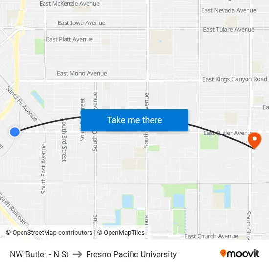NW Butler - N St to Fresno Pacific University map
