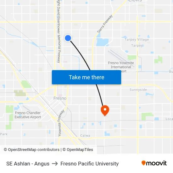 SE Ashlan - Angus to Fresno Pacific University map