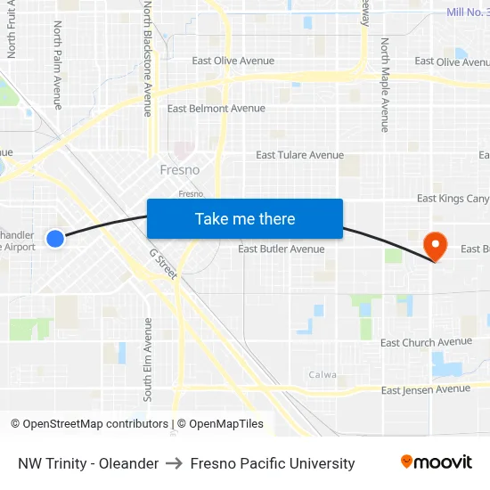 NW Trinity - Oleander to Fresno Pacific University map