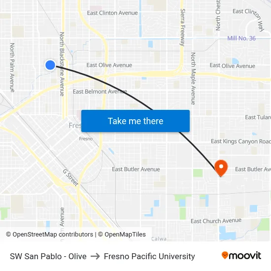 SW San Pablo - Olive to Fresno Pacific University map