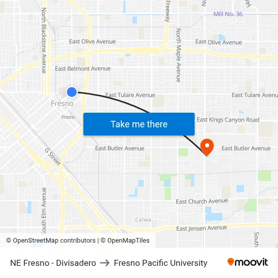 NE Fresno - Divisadero to Fresno Pacific University map