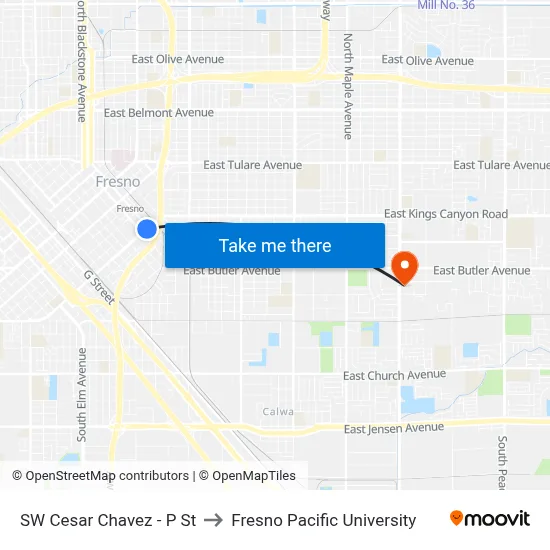 SW Cesar Chavez - P St to Fresno Pacific University map