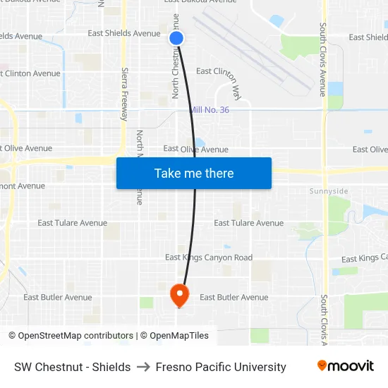 SW Chestnut - Shields to Fresno Pacific University map