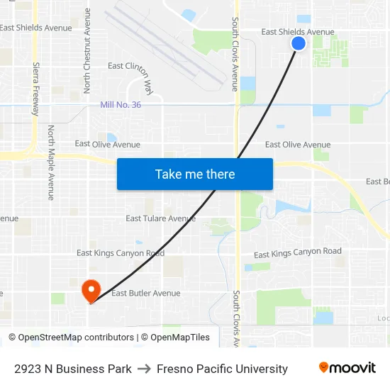 2923 N Business Park to Fresno Pacific University map