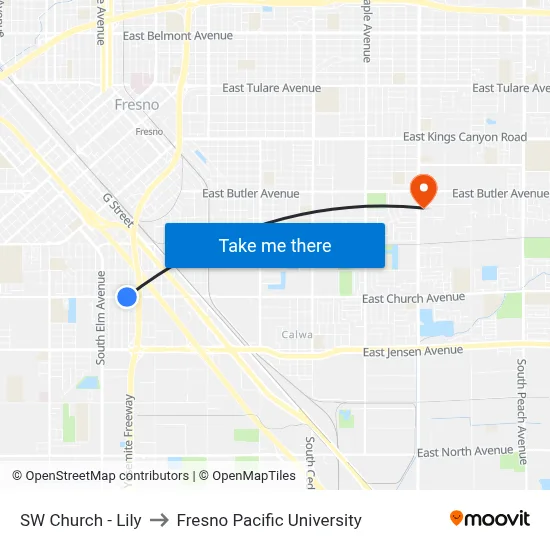 SW Church - Lily to Fresno Pacific University map