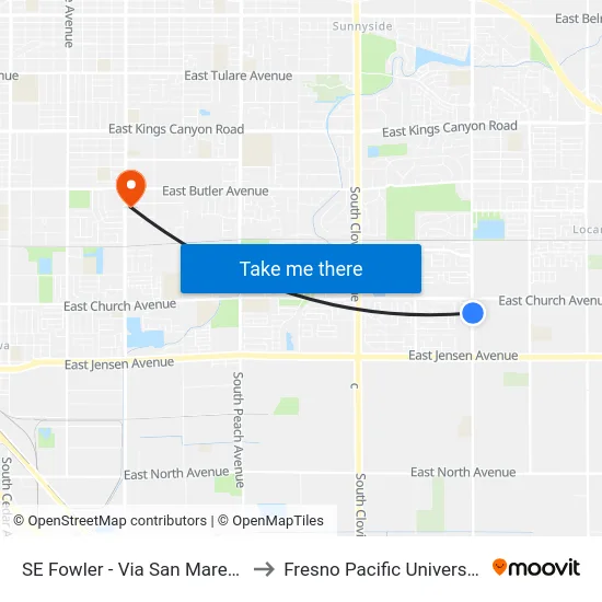 SE Fowler - Via San Mareno to Fresno Pacific University map